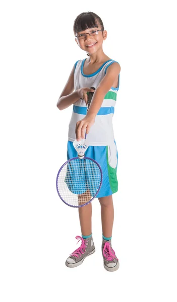 Mladá dívka, hrát badminton — Stock fotografie