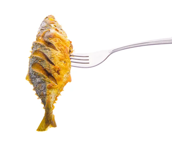 Smażone Krótki makreli i widelec — Zdjęcie stockowe