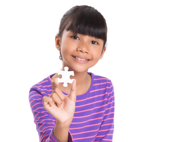 Young Girl With Jigsaw Puzzle Piece — Stock Photo, Image