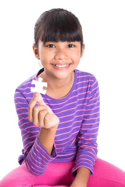 Young Girl With Jigsaw Puzzle Piece — Stock Photo, Image