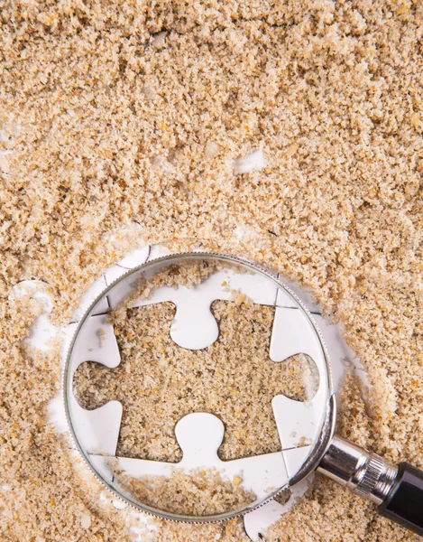 Puzzle Pieces With Glass — Stock Photo, Image