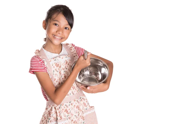 Girl With  Steel Bowl — Stock Photo, Image