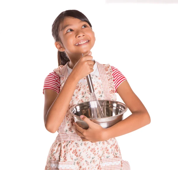 Girl With  Steel Bowl — Stock Photo, Image
