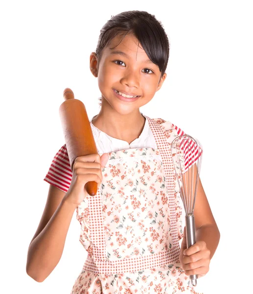 Flicka med brödkavel — Stockfoto