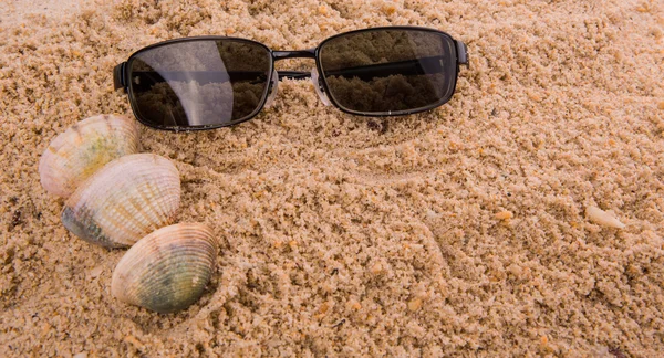 Solglasögon på sand — Stockfoto