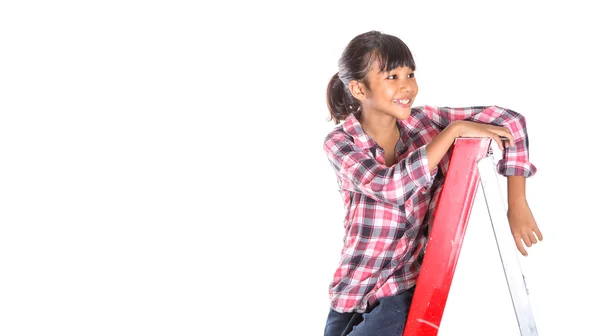 Tineri Fata Pe O Ladder — Fotografie, imagine de stoc