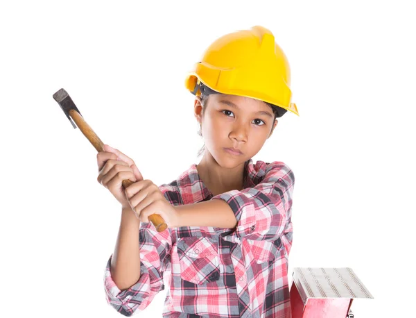 Chica joven con martillo — Foto de Stock