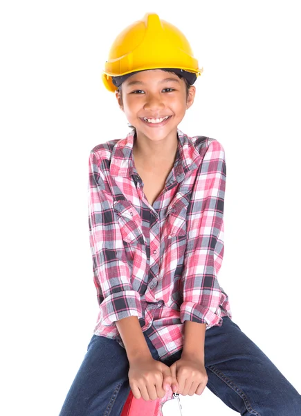 Jong meisje op een ladder — Stockfoto