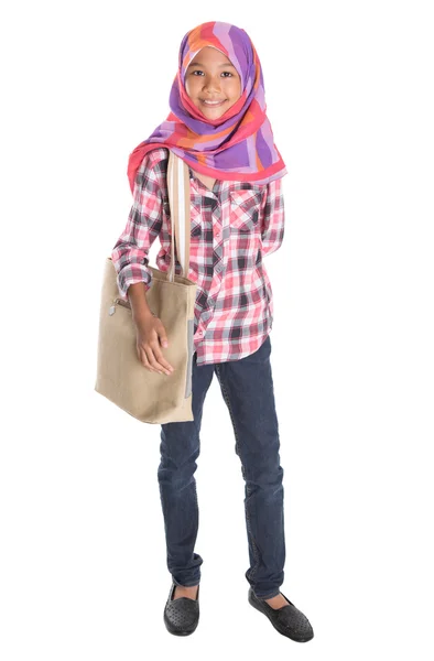 Muslim School Girl With Hand Bag — Stock Photo, Image