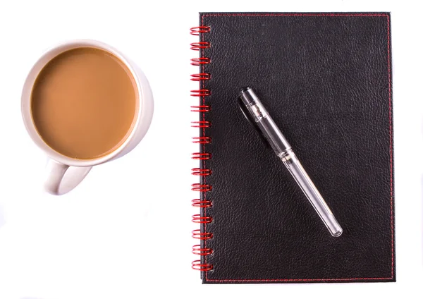Caderno, Café e Esferográfica — Fotografia de Stock