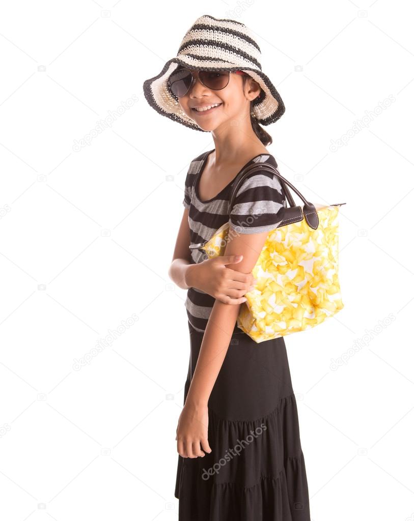 Young Girl With Hat, Sunglasses and Handbag