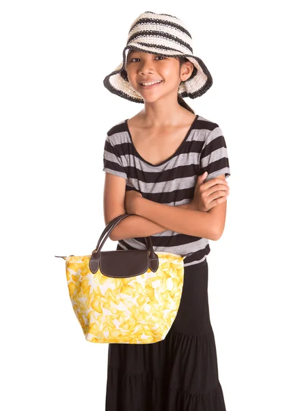 Menina com bolsa amarela — Fotografia de Stock