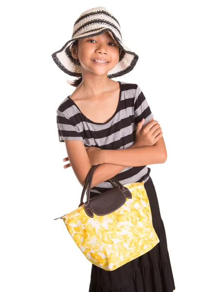 Sarı çanta ile genç kız — Stok fotoğraf