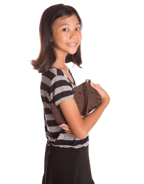 Young Girl With Brown Purse — Stock Photo, Image