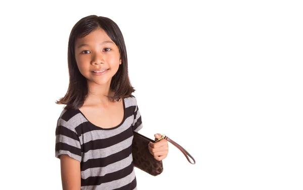 Молодая девушка с коричневой сумкой — стоковое фото