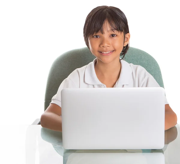 Young School Girl With Laptop — Stock Photo, Image