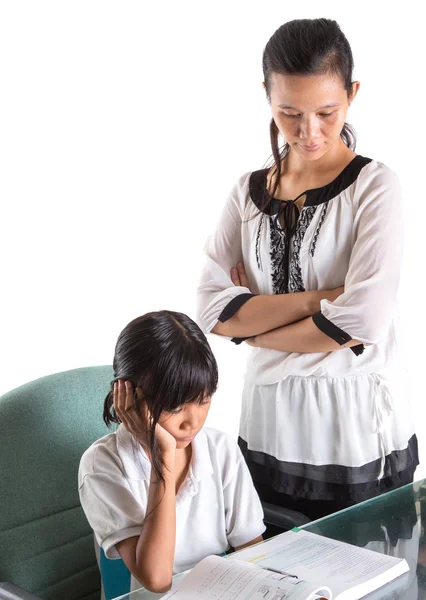 Jonge school meisje met leraar — Stockfoto