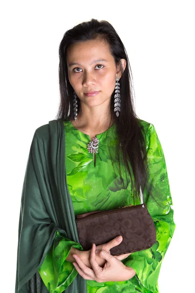 Asian Malay Woman With A Brown Purse — Stock Photo, Image