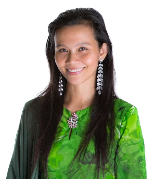 Asiática malaya mujer en verde vestido — Foto de Stock
