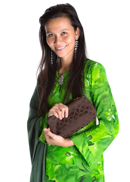 Asian Malay Woman With A Brown Purse — Stock Photo, Image