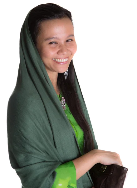 Mulher muçulmana com bolsa marrom — Fotografia de Stock