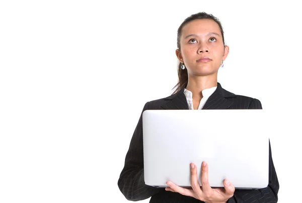 Aziatische zakenvrouw met laptop — Stockfoto