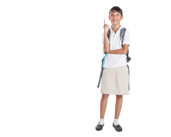 Chica en uniforme escolar y mochila — Foto de Stock