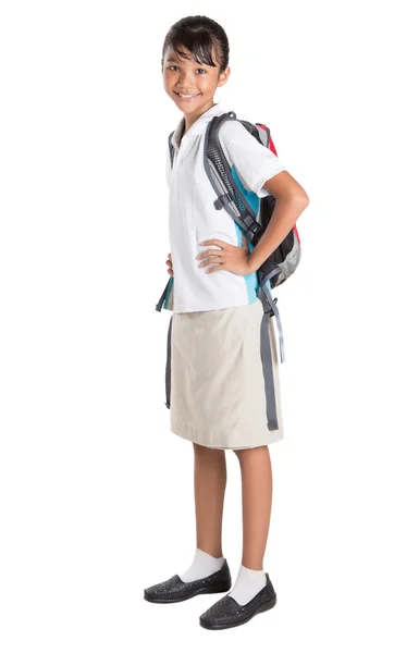 Дівчина В Шкільна Уніформа І Рюкзак — стокове фото