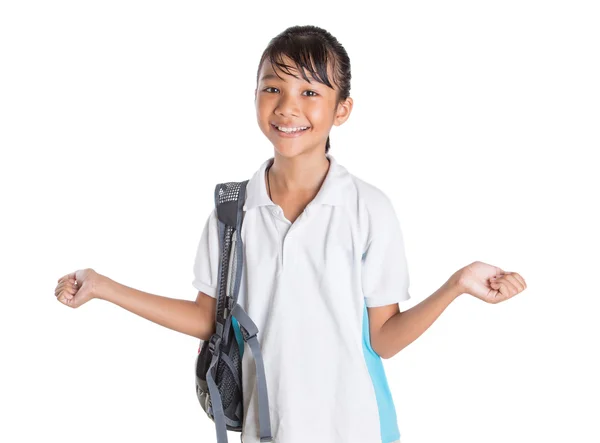 Dívka ve školní uniformě a batoh — Stock fotografie