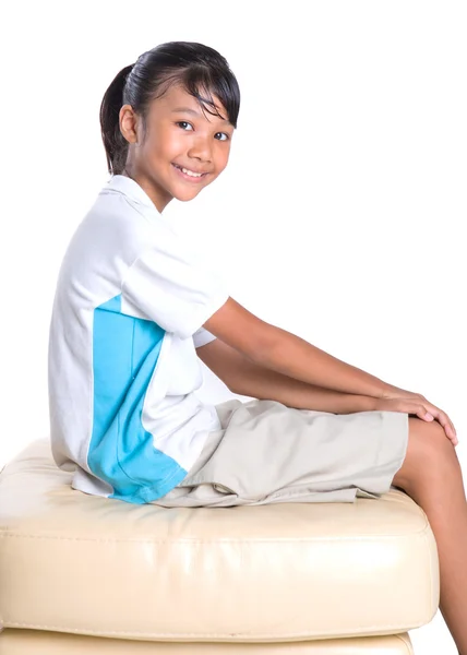 School Girl Sitting On Couch — Stock Photo, Image