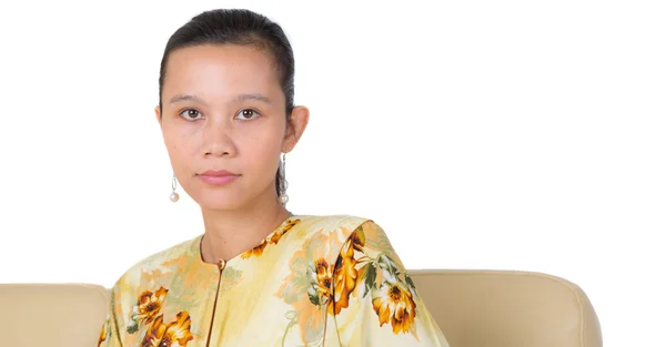 Asian Female Sitting on Sofa — Stock Photo, Image