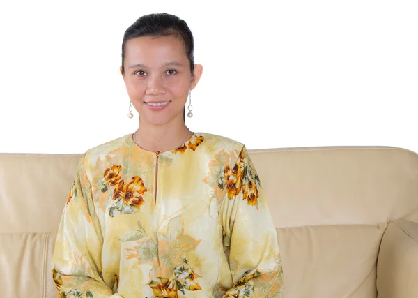 Asian Female Sitting on Sofa — Stock Photo, Image