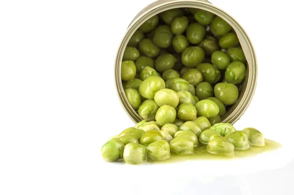 Green peas in bank — Stock Photo, Image