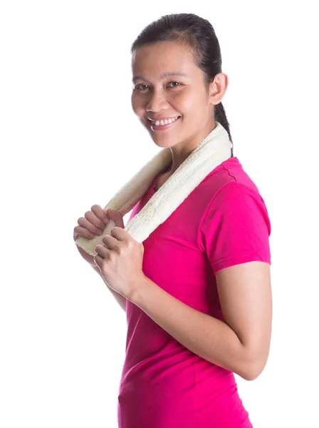 Azjatycki lekkoatletka z ręcznikiem — Zdjęcie stockowe