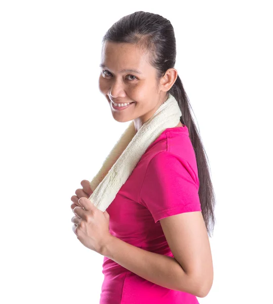 Female Asian Athlete WIth Towel — Stock Photo, Image