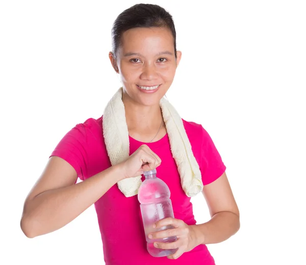 Femmina asiatico con acqua minerale — Foto Stock