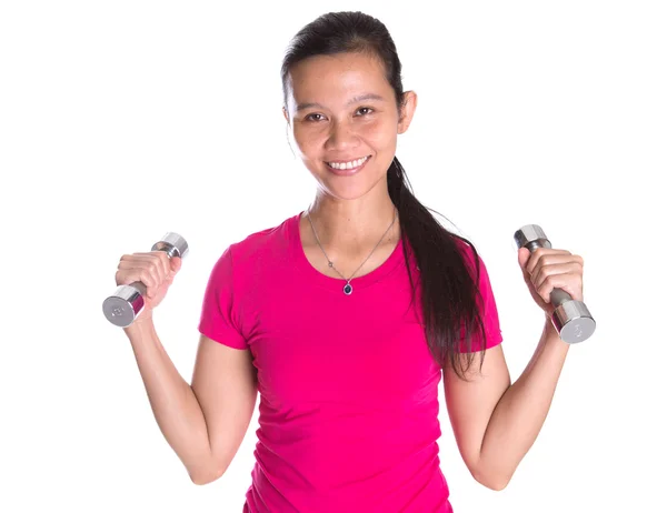 Female Asian With Dumbbell — Stock Photo, Image