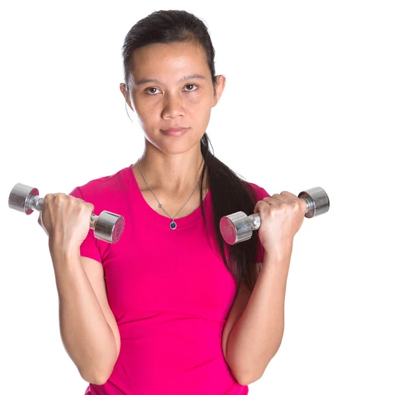 Female Asian With Dumbbell — Stock Photo, Image