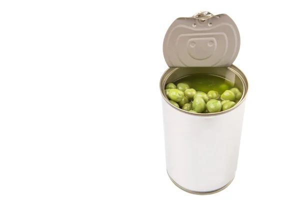 Green Peas Tin Can White Background — Stock Photo, Image