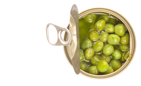 ブリキ缶のエンドウ豆の緑 — ストック写真