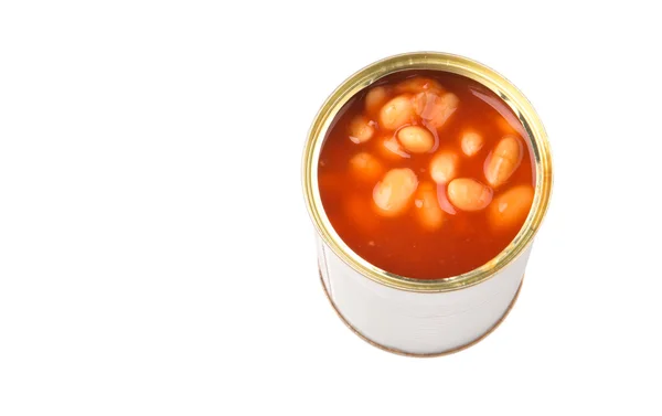 白い背景の上の缶で焼かれた豆 — ストック写真