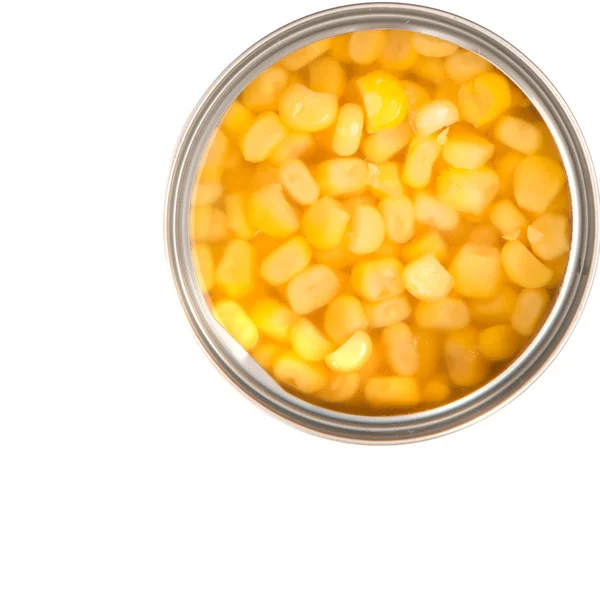 田甜玉米罐头在白色背景 — 图库照片