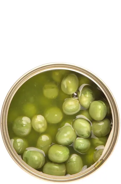 Green Peas Tin Can White Background — Stock Photo, Image