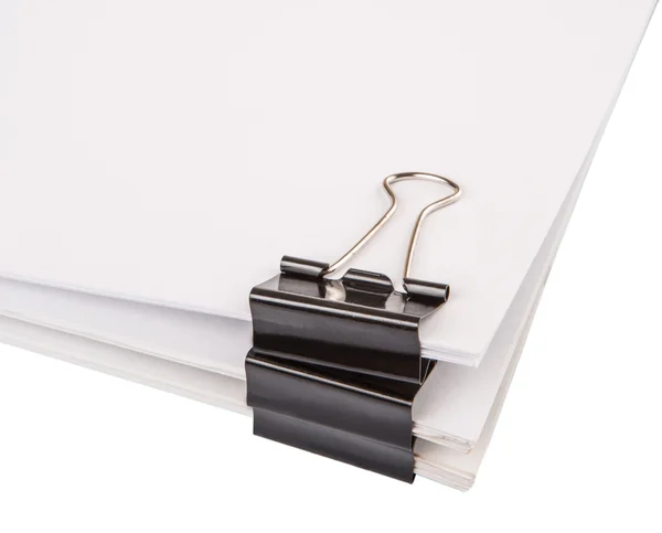 Binder Clips White Paper White Background — Stock Photo, Image