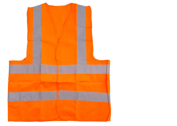 Orange reflective vest over white background