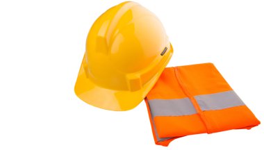 Sarı Sabit hat ve beyaz arka plan üzerinde turuncu reflektif yelek