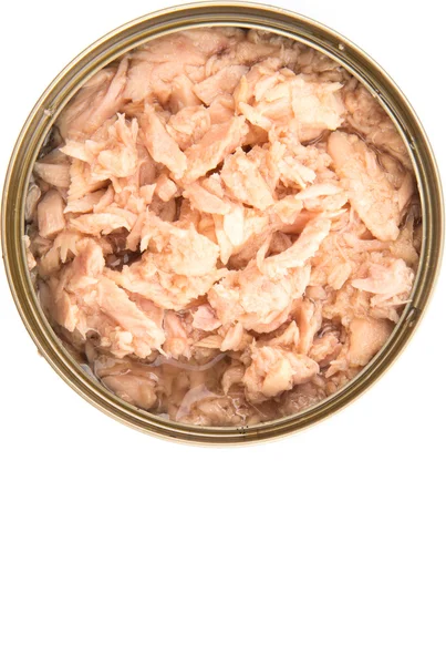 Pieces Tuna Fish Tin Can White Background — Stock Photo, Image