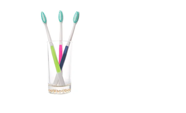 Tooth Brush Glass White Background — Stock Photo, Image
