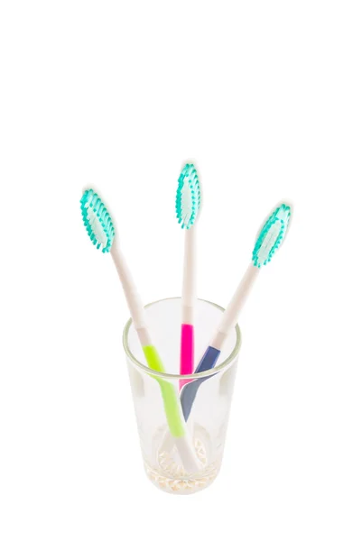Tooth Brush Glass White Background — Stock Photo, Image