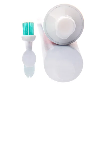 Brosse Dents Dentifrice Sur Fond Blanc — Photo